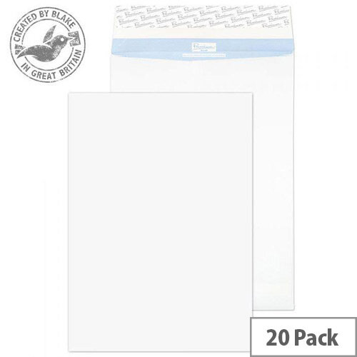 Blake Premium Secure Pocket Peel and Seal White Envelopes 352X250X25mm 125gsm Pack of 20 Blake Premium Secure Pocket Peel and Seal White Envelopes 352X250X25mm 125gsm Pack of 20