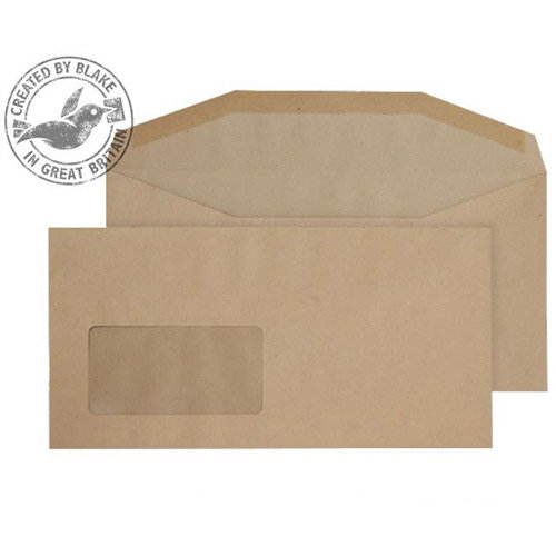 Purely Everyday Manilla Envelopes DL+ Mailer Wallet Window Gummed 80gsm Pack of 1000