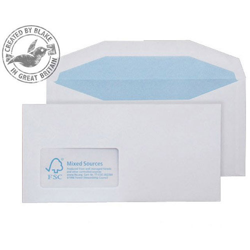 Purely Environmental White DL+ Envelopes Mailer Wallet Window Gummed 90gsm Pack of 1000 Purely Environmental White DL+ Envelopes Mailer Wallet Window Gummed 90gsm Pack of 1000