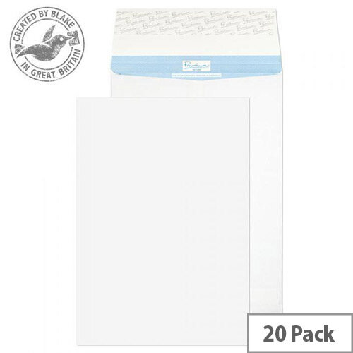 Blake Premium Secure Pocket Peel and Seal White 381X254X25mm 125gsm Envelopes Pack of 20 Blake Premium Secure Pocket Peel and Seal White 381X254X25mm 125gsm Envelopes Pack of 20