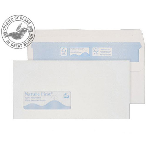Purely Environmental White DL Wallet Self Seal Low Window Envelopes 90gsm Pack of 1000 Purely Environmental White DL Wallet Self Seal Low Window Envelopes 90gsm Pack of 1000