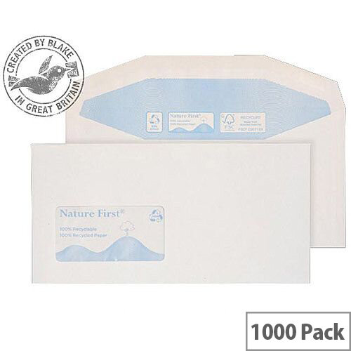 Purely Environmental White DL+ Envelopes Mailer Wallet Window Gummed 90gsm Pack of 1000 Purely Environmental White DL+ Envelopes Mailer Wallet Window Gummed 90gsm Pack of 1000