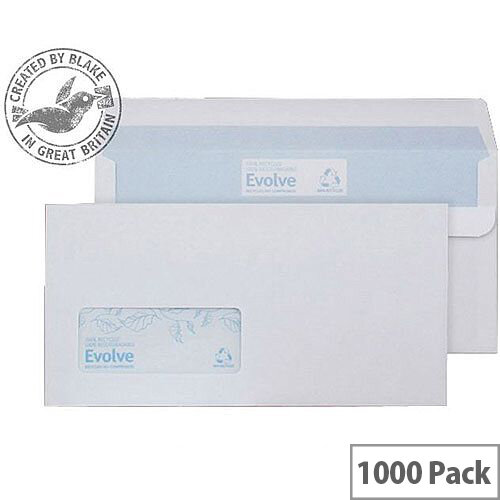 Purely Environmental DL White Wallet Self Seal Window Envelopes 90gsm Pack of 1000 Purely Environmental DL White Wallet Self Seal Window Envelopes 90gsm Pack of 1000