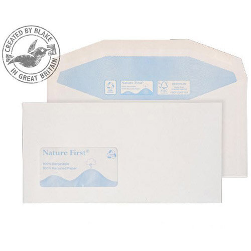 Purely Environmental White DL+ Envelopes Mailer Wallet Window Gummed 90gsm Pack of 1000 Purely Environmental White DL+ Envelopes Mailer Wallet Window Gummed 90gsm Pack of 1000