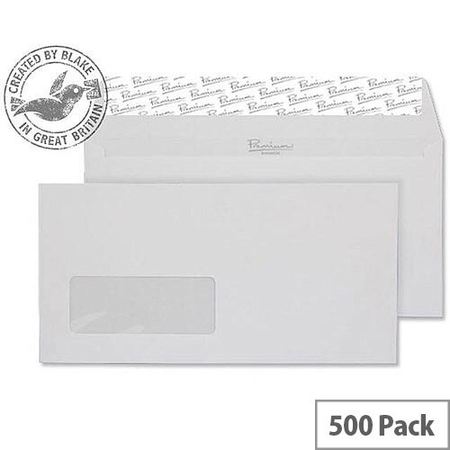 Blake Premium Business DL Diamond White Wallet Peel &Seal Window Envelopes 120gsm Pack of 500 Blake Premium Business DL Diamond White Wallet Peel &Seal Window Envelopes 120gsm Pack of 500