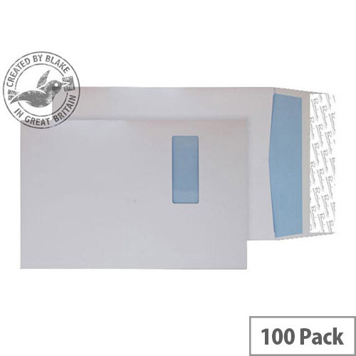 Blake Premium Off Gusset Pocket Window Envelopes Peel and Seal White Wove C4 324x229x25 140gsm Pack of 100 Blake Premium Off Gusset Pocket Window Envelopes Peel and Seal White Wove C4 324x229x25 140gsm Pack of 100