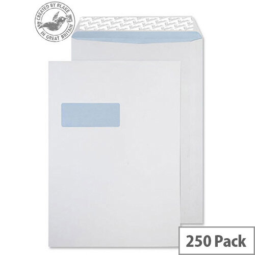 Blake Premium Off Envelopes Pocket Window Peel and Seal White Wove B4 352x250 120gsm Pack of 250 Blake Premium Off Envelopes Pocket Window Peel and Seal White Wove B4 352x250 120gsm Pack of 250