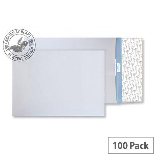 Blake Premium Secure White Gusset Peel and Seal 381x254x30mm 125gsm Envelopes Pack of 100 Blake Premium Secure White Gusset Peel and Seal 381x254x30mm 125gsm Envelopes Pack of 100