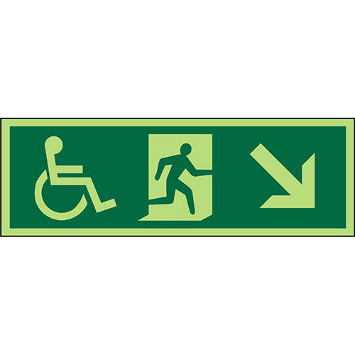 Photol Exit Sign 2mm 450x150 Wheelchair Picto/Man Run Down Right Arrow 