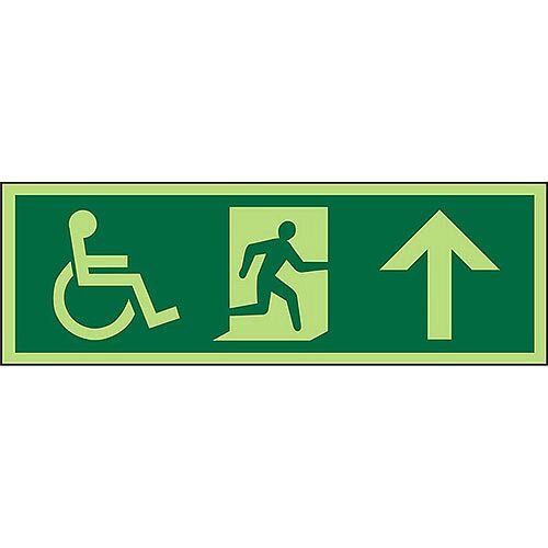 Photol Exit Sign 2mm Wheelchair Picto/Man Run Right Arrow Up Photol Exit Sign 2mm Wheelchair Picto/Man Run Right Arrow Up