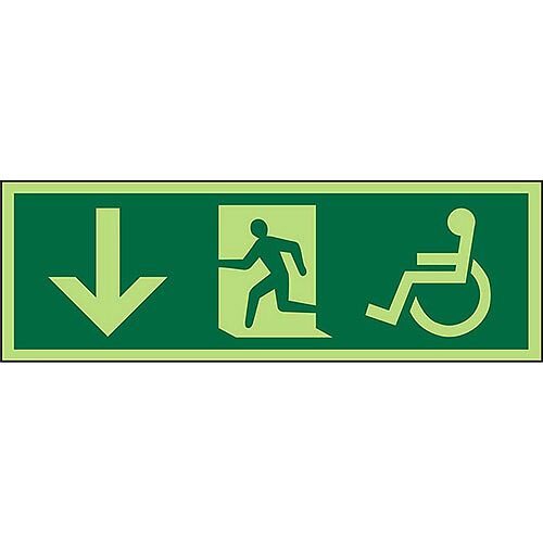 Photol Exit Sign 2mm Wheelchair Pictogram/Man Run Right &Arrow Pointing Down Photol Exit Sign 2mm Wheelchair Pictogram/Man Run Right &Arrow Pointing Down