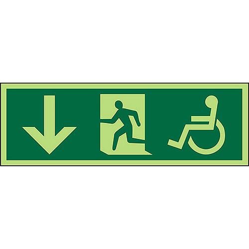 Photol Exit Sign 2mm Wheelchair Pictogram/Man Run Right & Arrow Pointing Down 