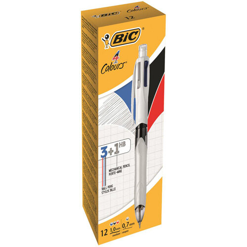 Bic 4 Colours Combination Medium Ballpoint Pen Black/Blue/Red + Medium Mechanical Pencil Pack of 12 Bic 4 Colours Combination Medium Ballpoint Pen Black/Blue/Red + Medium Mechanical Pencil Pack of 12