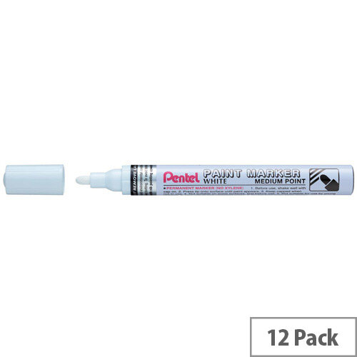 Pentel MMP10-W 3.0mm Medium Bullet Tip Permanent Paint Marker Pen White Pack of 12