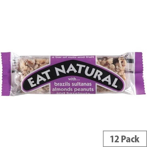 Eat Natural Energy Bar Made From Brazil Nuts Sultanas Almonds Apricots Peanuts and Hazelnuts 50g Pack 12