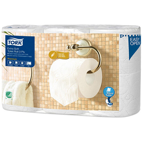 Tork Extra Soft Premium Toilet Tissue Paper Rolls 3-ply White Ref 110318 (Pack 6) Tork Extra Soft Premium Toilet Tissue Paper Rolls 3-ply White Ref 110318 (Pack 6)