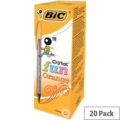 Bic Cristal Fun Ballpoint Pen 1.6mm Tip 0.6mm Line Orange Box of 20 Pens Bic Cristal Fun Ballpoint Pen 1.6mm Tip 0.6mm Line Orange Box of 20 Pens