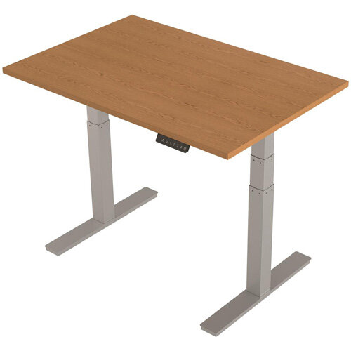 1200x800mm Height Adjustable Rectangular Sit-Stand Desk Oak with Silver Frame