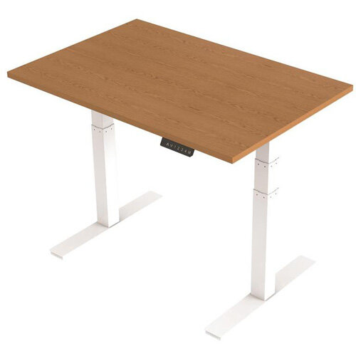 1200x800mm Height Adjustable Rectangular Sit-Stand Desk Oak with White Frame 1200x800mm Height Adjustable Rectangular Sit-Stand Desk Oak with White Frame