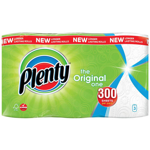 Plenty The Original One Double Kitchen Paper Towel Rolls 300 Sheets per Roll Pack of 3 Plenty The Original One Double Kitchen Paper Towel Rolls 300 Sheets per Roll Pack of 3