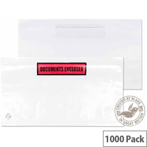 Blake Purely Packaging DL 235mm x 132mm Wallet Peel and Seal Printed Documents Enclosed Envelope White/Clear Pack of 1000