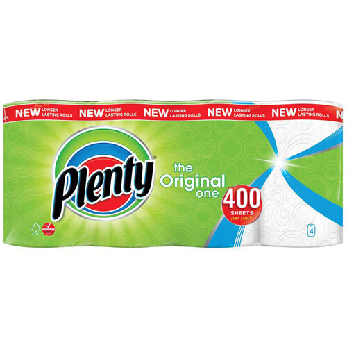 Plenty The Original One Double Kitchen Paper Towel Rolls 100 Sheets per Roll Pack of 4