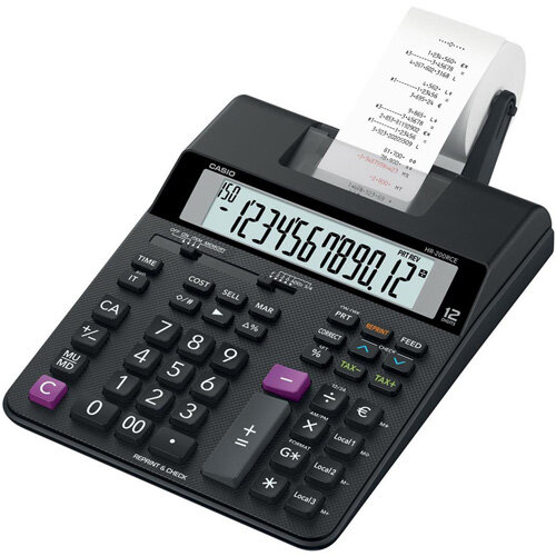 Casio HR-200RCE Printing Desktop Calculator Euro Conversion Tax Calculation Battery Power 12 Digit LC Display 2.0 Lines/sec Black