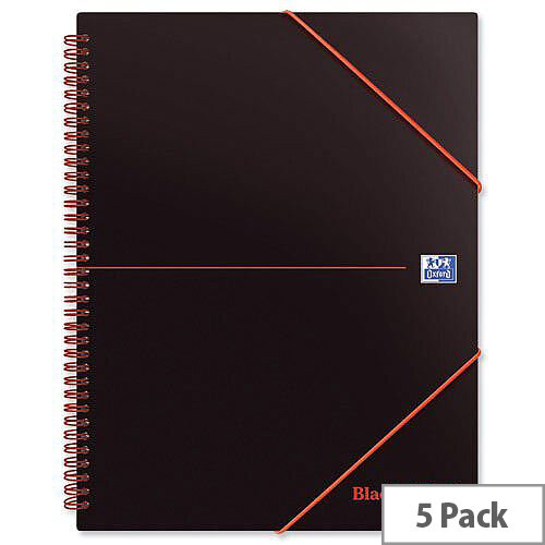 A4 plus Elasticated Wirebound Notebook Plastic with Rear 3-Flap Folder H66071 Black n Red Pack 5