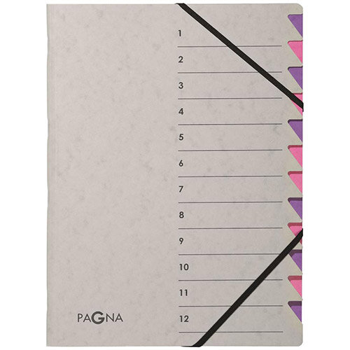 Pagna Pro Deluxe A4 12 Compartment Sorting File Grey/Pink Pack of 5