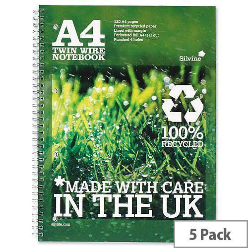 Silvine Premium A4 Notebook Recycled Punched Ruled 120 Pages Pack 5