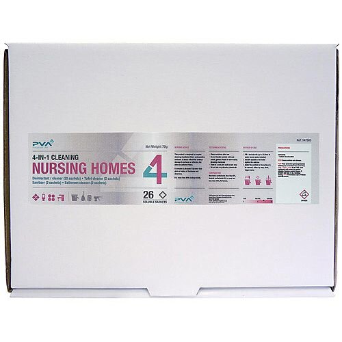 PVA Hygiene 4-in-1 C2 Nursing Homes Dissolving Cleaner 26 Sachets Mixed Pack Cleaning Kit PVA Hygiene 4-in-1 C2 Nursing Homes Dissolving Cleaner 26 Sachets Mixed Pack Cleaning Kit