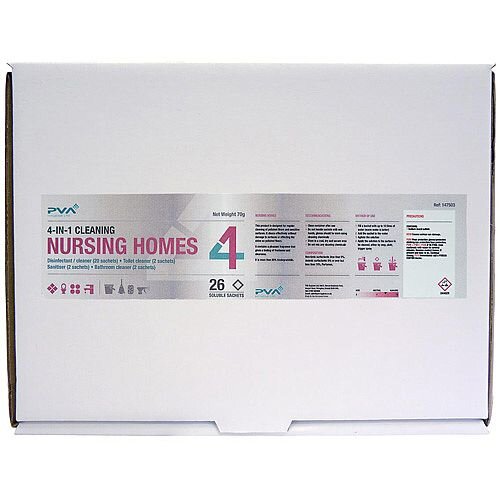 PVA Hygiene 4-in-1 C2 Nursing Homes Dissolving Cleaner 26 Sachets Mixed Pack Cleaning Kit