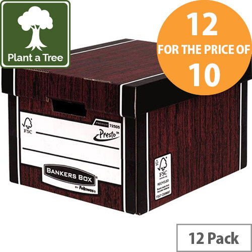 Bankers Box by Fellowes Premium 725 A4/Foolscap Classic Storage Box Woodgrain Pack of 12 for the Price of 10 Bankers Box by Fellowes Premium 725 A4/Foolscap Classic Storage Box Woodgrain Pack of 12 for the Price of 10