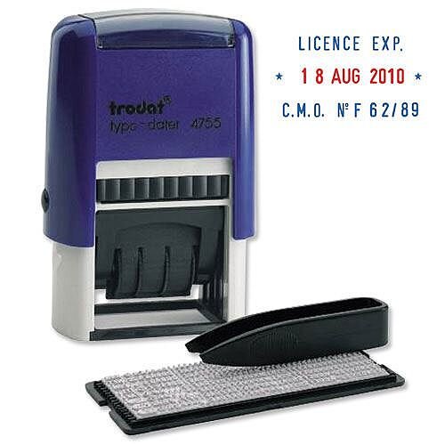 Trodat Typo Dater 4755 Stamp DIY Text Self Inking 4mm Line 40 x 23mm Red and Blue Trodat Typo Dater 4755 Stamp DIY Text Self Inking 4mm Line 40 x 23mm Red and Blue