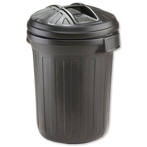 Strata Refuse Bin Secure Push-On Lid 80 Litre Dustbin Black - Hardwearing and durable plastic 