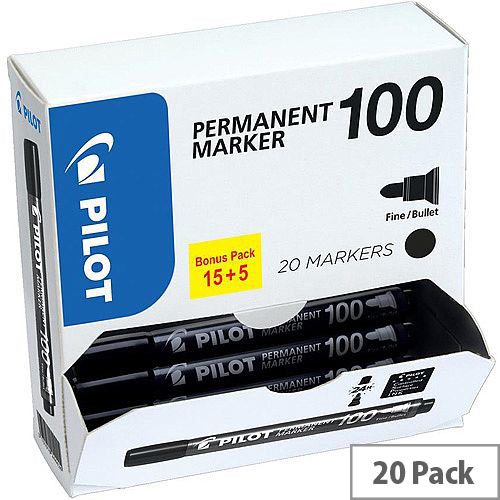 Pilot SCA-100 Bullet Tip 4.5mm Tip Width 1.0mm Line Width Permanent Marker Black Pack of 20 Pilot SCA-100 Bullet Tip 4.5mm Tip Width 1.0mm Line Width Permanent Marker Black Pack of 20