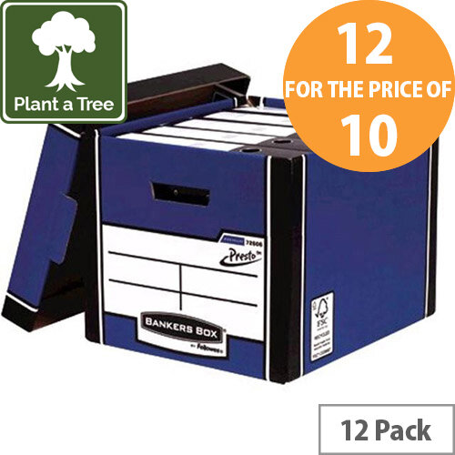 Bankers Box by Fellowes Premium PRESTO Tall Stackable Storage Box Blue with Lift off Lid Pack of 12 for the Price of 10 Bankers Box by Fellowes Premium PRESTO Tall Stackable Storage Box Blue with Lift off Lid Pack of 12 for the Price of 10