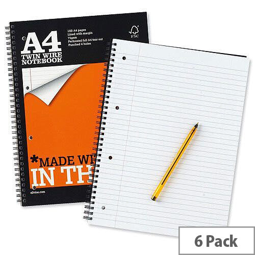 Silvine A4 Notebook Perforated Punched Ruled 160 Pages Pack 6