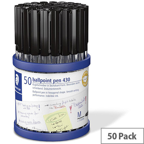 Staedtler Stick 430 Medium Ballpoint Pen Line Width 0.35mm Tip With 1.0mm Black Pack 50 Staedtler Stick 430 Medium Ballpoint Pen Line Width 0.35mm Tip With 1.0mm Black Pack 50