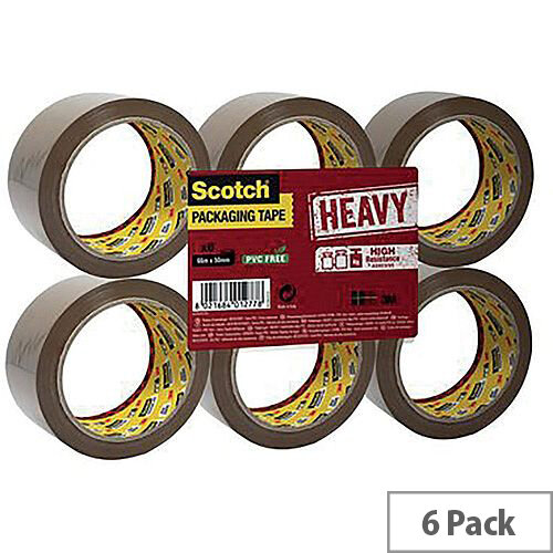 3M Scotch Heavy Packaging Tape High Resistance Hotmelt 50mmx66m Brown Pack of 6