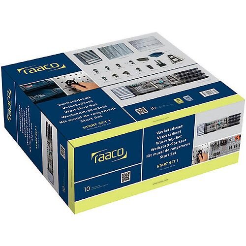 Raaco Professional Workshop 42 Piece Kit with 1 x Cabinet, 3 x Steel Wall Panels, 22 x Assorted Clips, 16 x Storage Bins Easy Set-up Raaco Professional Workshop 42 Piece Kit with 1 x Cabinet, 3 x Steel Wall Panels, 22 x Assorted Clips, 16 x Storage Bins Easy Set-up