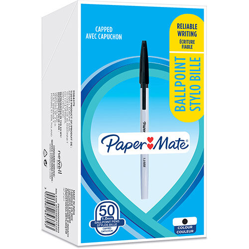 Paper Mate Ball Point Pen 1.0mm Capped Black Ref 2084379 (Box 50) Paper Mate Ball Point Pen 1.0mm Capped Black Ref 2084379 (Box 50)