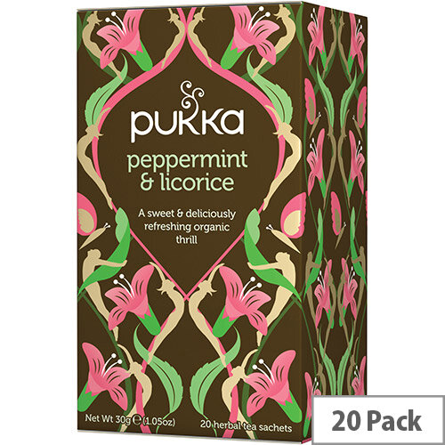 Pukka Individually Enveloped Tea Bags Peppermint &Liquorice Ref 5060229011114 Pack of 20 Pukka Individually Enveloped Tea Bags Peppermint &Liquorice Ref 5060229011114 Pack of 20