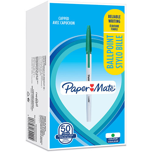 Paper Mate Ball Point Pen 1.0mm Capped Green Ref 2084420 (Box 50)