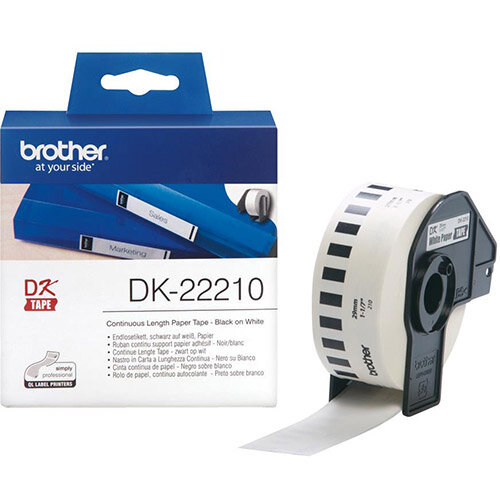 Brother DK Labels DK22210-1 29mm x 30.48m Continuous White Paper Tape Brother DK Labels DK22210-1 29mm x 30.48m Continuous White Paper Tape