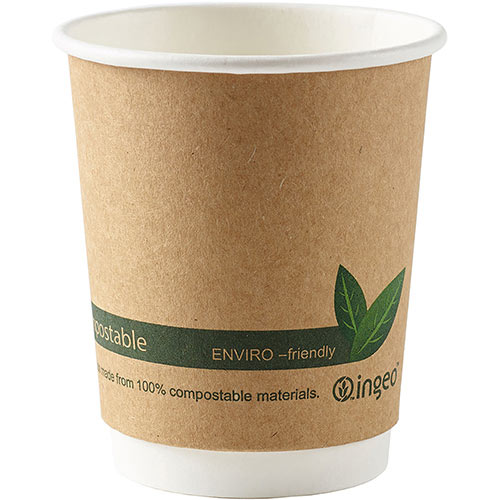 Dispo Kraft Disposable Paper Cups 8oz Double Wall Compostable Bio-gradable PLA Eco-Friendly Cups Ref 44881 Pack of 25