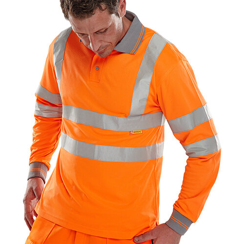 B-Seen Long Sleeved Hi-Vis Polo Shirt EN ISO20471 Size L Orange Ref BPKSLSENORL B-Seen Long Sleeved Hi-Vis Polo Shirt EN ISO20471 Size L Orange Ref BPKSLSENORL