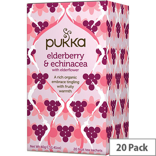 Pukka Individually Enveloped Tea Bags Elderberry Echinacea P5003 Ref 5060229011480 Pack of 20 Pukka Individually Enveloped Tea Bags Elderberry Echinacea P5003 Ref 5060229011480 Pack of 20