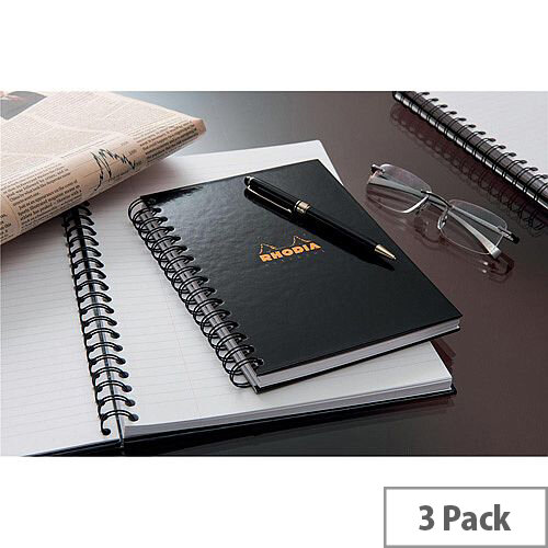 Rhodia A4 Business Book Wirebound Hard Back Ruled Margin Black Pack of 3 Rhodia A4 Business Book Wirebound Hard Back Ruled Margin Black Pack of 3