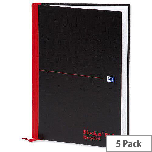 Black n Red A4 Recycled Book L67019 Casebound 192 Pages Pack 5